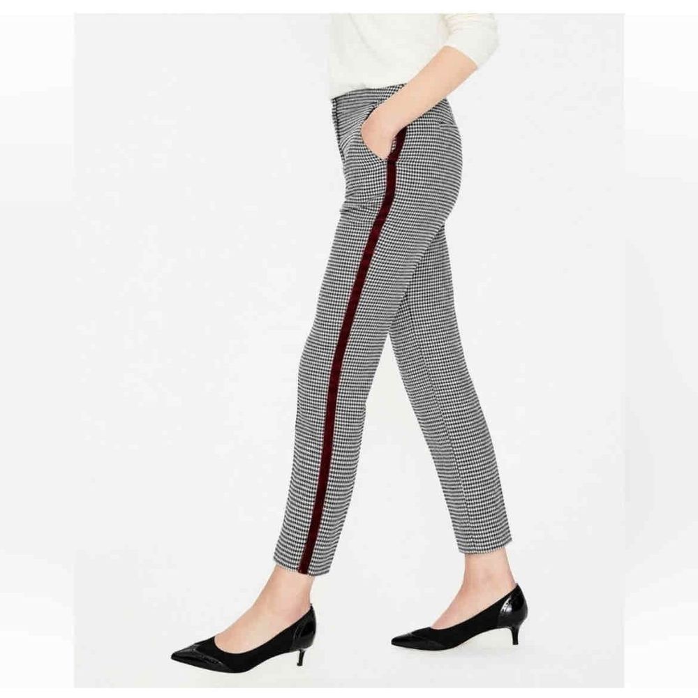 BODEN Black White British Tweed Trousers Size US 16 R Hounds Tooth Straight Leg